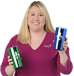 Allie holding two Yowie Vacuum Travel Tumblers