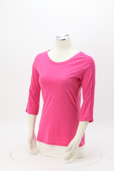 1984328 White Patchwork Pink 3/4 Sleeve Tee main image 1