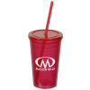 View Image 1 of 2 of Economy Double Wall Tumbler with Straw - 16 oz. - 24 hr