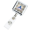 View Image 1 of 3 of Metal Retractable Badge Holder - Alligator Clip - Square - Label