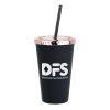 View Image 1 of 3 of Matte Rubberized Tumbler with Straw - 16 oz. - Metallic Lid
