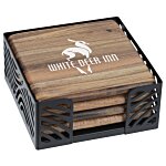 Acacia Wood 4-Piece Coaster Set in Metal Stand - Square