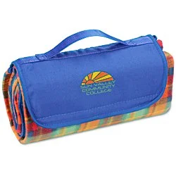 The Roll-Up Blanket – Orange Plaid with Royal Flap