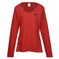 4imprint.com: Team Favorite 4.5 oz. V-Neck Long Sleeve T-Shirt - Ladies ...