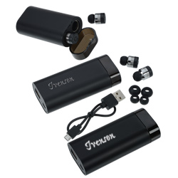Light-Up Logo Power Bank with True Wireless Ear Buds