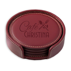 Vintage Leather Round Coaster Gift Set
