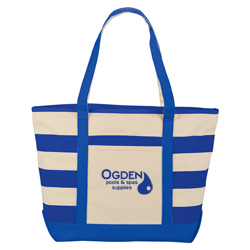 Zippered Stripe Cotton Canvas Tote