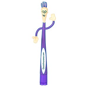 Purple pen with bendable arms and a goofy head
