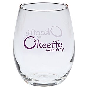 Clear branded stemless wine glass