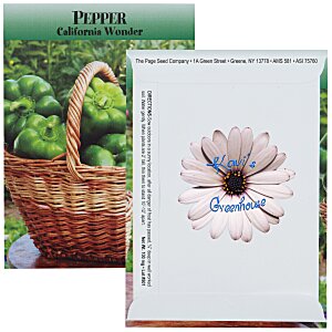 Front and back of branded green pepper seed packet