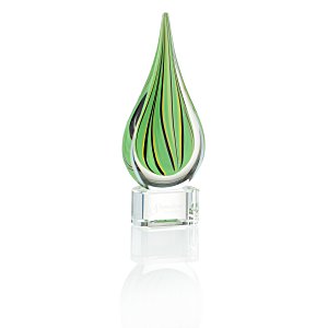 Tear-drop shaped art glass award with green coloring