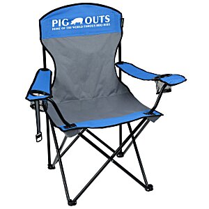Branded gray and blue camping chair