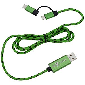 Green Branded Fabric Duo Charging Cable 