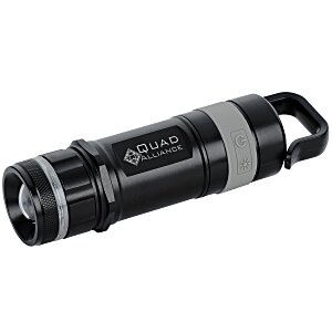 Black and gray flashlight with Bluetooth speaker