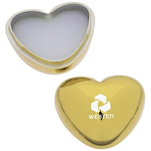 Red branded metallic heart shaped lip balm container