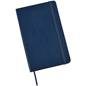 Navy blue branded Moleskin hard cover notebook with bookmark and elastic band