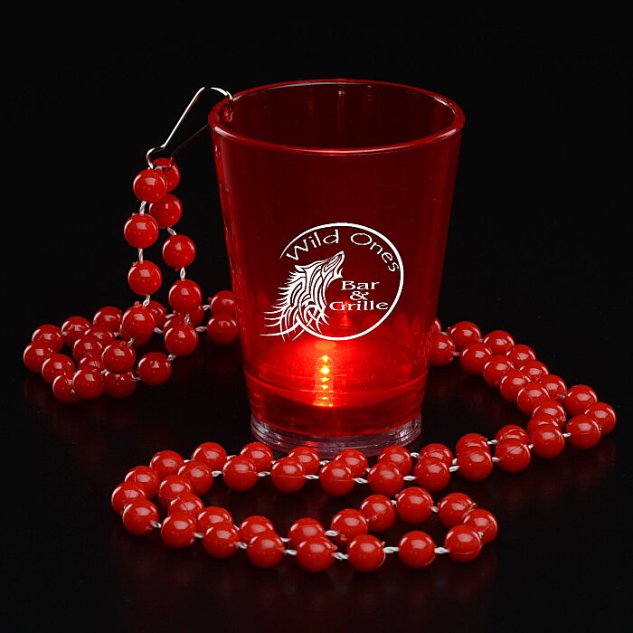 Light Up White Shot Glass on White Beaded Necklaces 
