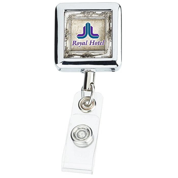  Metal Retractable Badge Holder - Alligator Clip - Square -  Label 130180-SQ-L