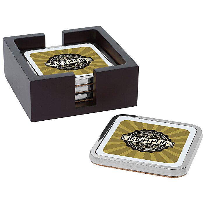 Four Square Full Color Coasters with Wood Tray 1385414SQ