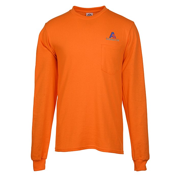 Adult 6 oz. Cotton Long Sleeve Pocket 