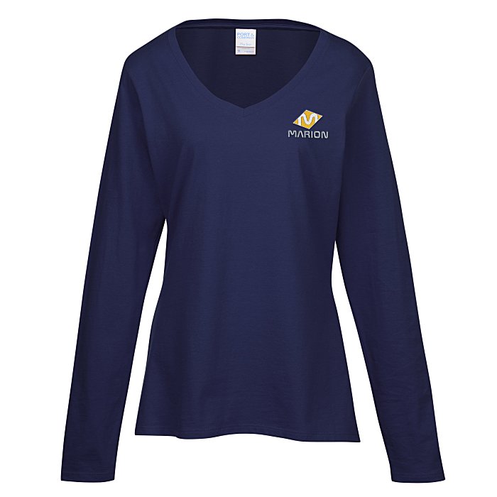 4imprint.com: Team Favorite 4.5 oz. V-Neck Long Sleeve T-Shirt - Ladies ...