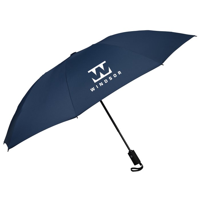 Navy Blue & White Personalised Compact Folding Umbrellas Custom Printed Logo