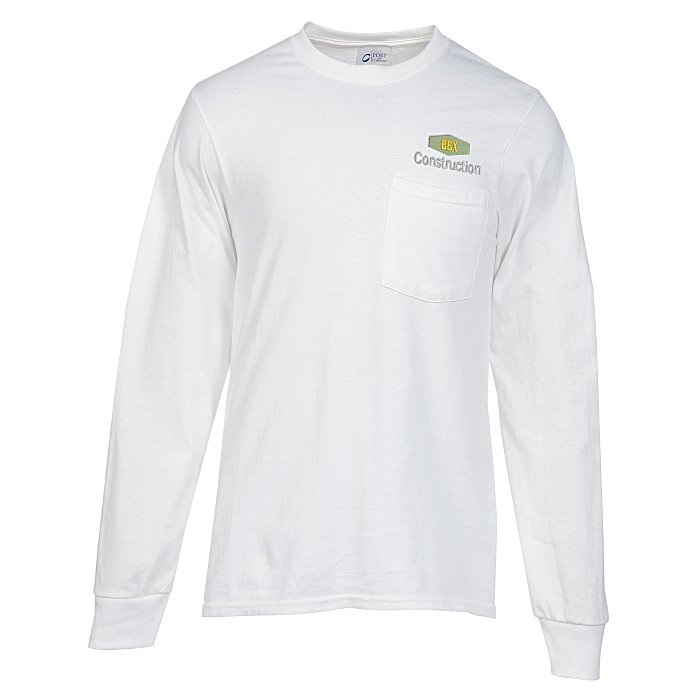 Soft Spun Cotton Long Sleeve Pocket T Shirt White