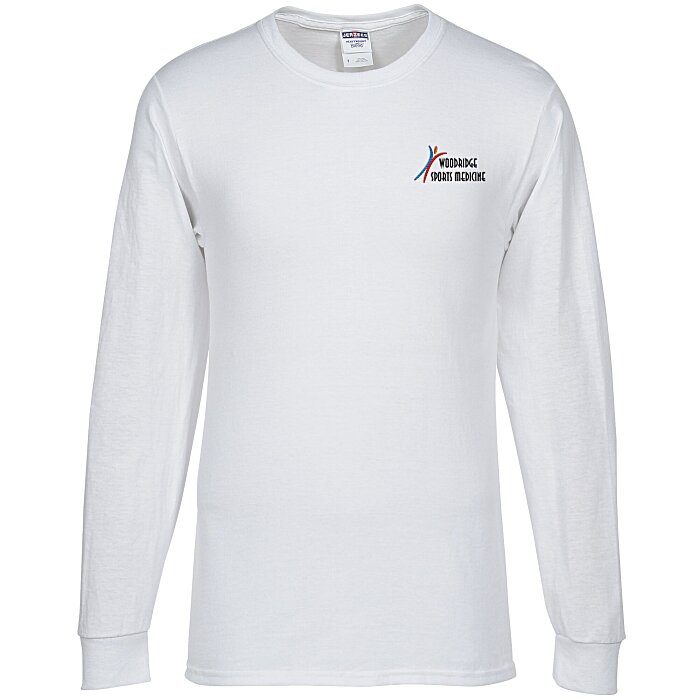 4imprint.com: Jerzees Dri-Power 50/50 LS T-Shirt - White - Embroidered ...