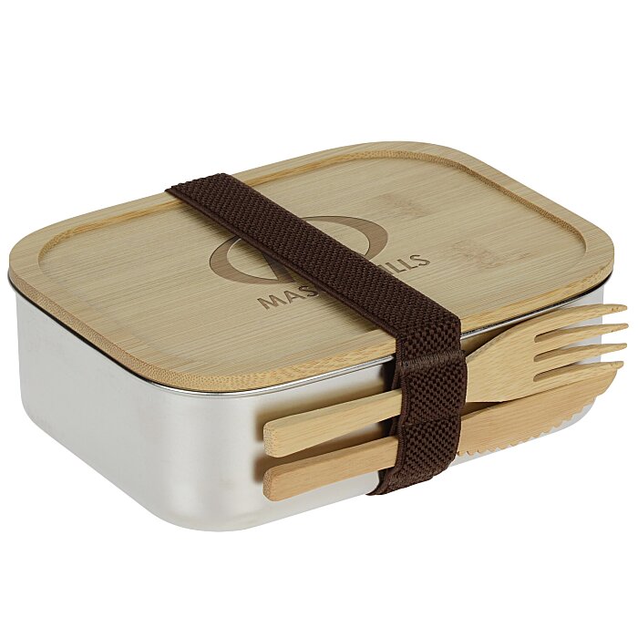 Stainless Bento Box with Bamboo Lid and Cutlery 162252