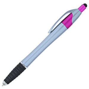 silver and pink light-up logo pen 