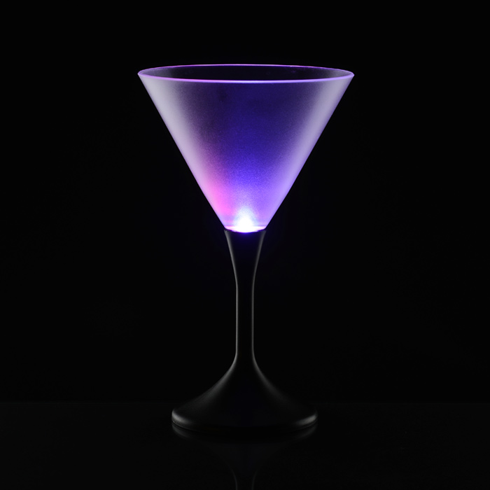 Light Up Frosted Martini Glasses with Black Base & Color Changing LED Lights Set of 4 