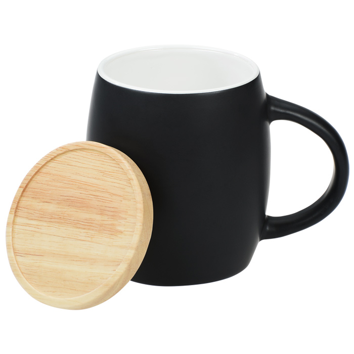 Hearth Coffee Mug with Wood Lid Coaster 14 oz. 24 hr