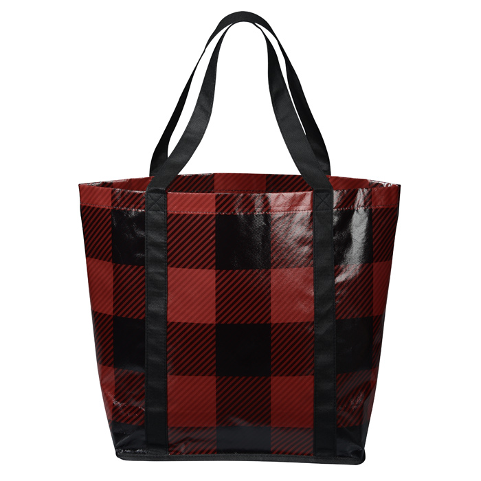 coach gallery tote with buffalo plaid print