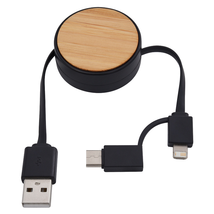 4imprint.com: Bamboo Retractable Duo Charging Cable 157659