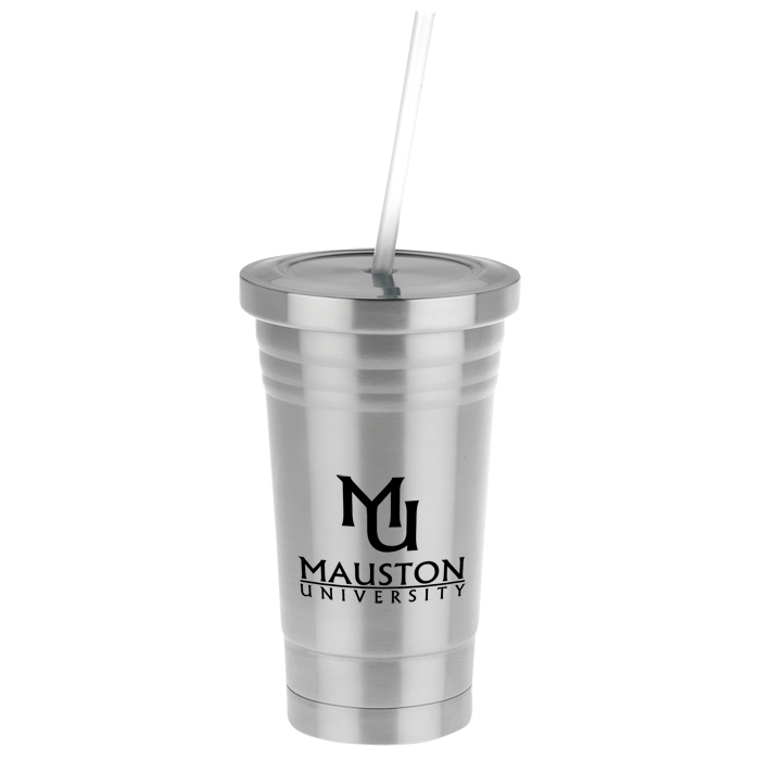 Stainless Steel Tumbler with Colored Straw