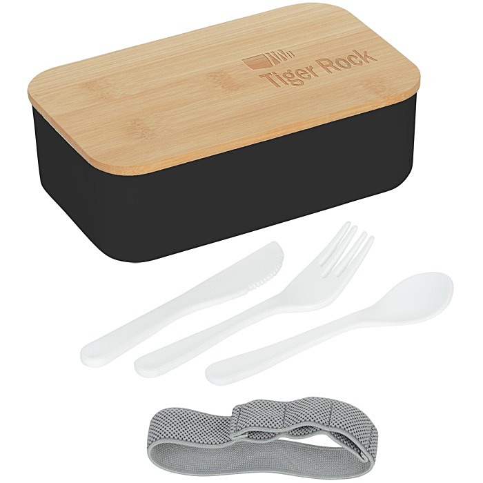 4imprint.com: Divided Bento Box with Bamboo Lid Lunch Set 162248