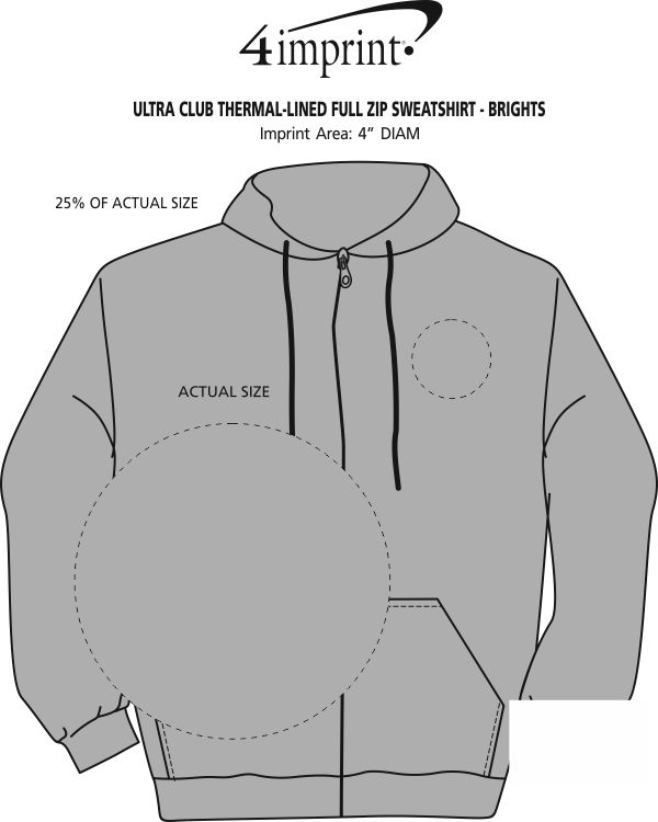 Imprint Area of Thermal-Lined Full-Zip Sweatshirt - Brights - Embroidered