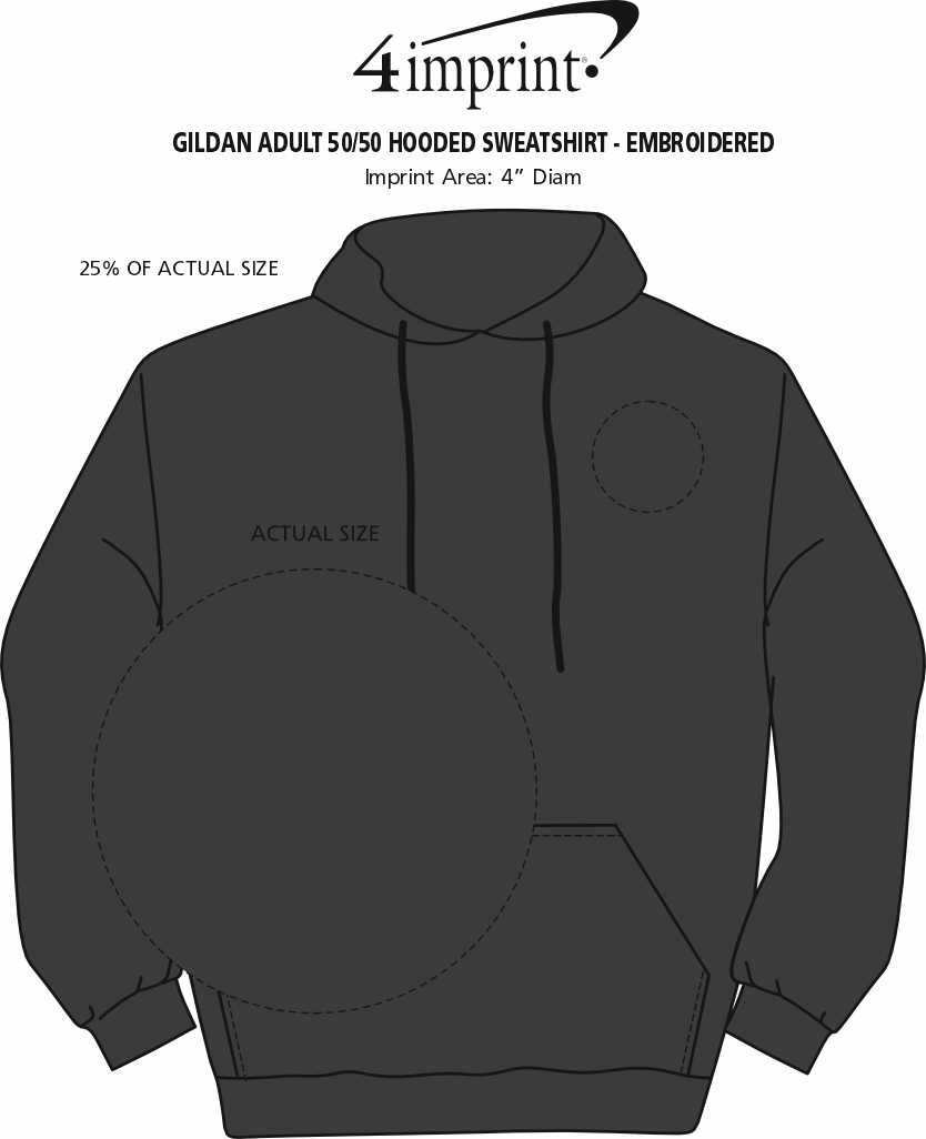Imprint Area of Gildan 50/50 Hooded Sweatshirt - Embroidered