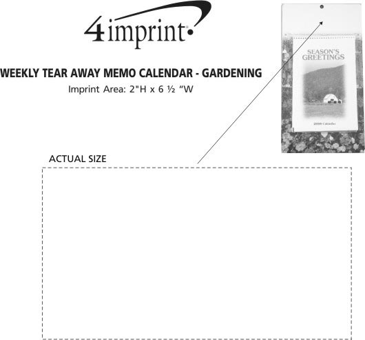 Imprint Area of Weekly Tear Away Memo Calendar - Gardening