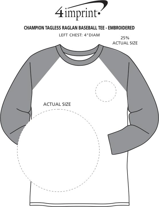 Imprint Area of Champion Tagless Raglan Baseball Tee - Embroidered
