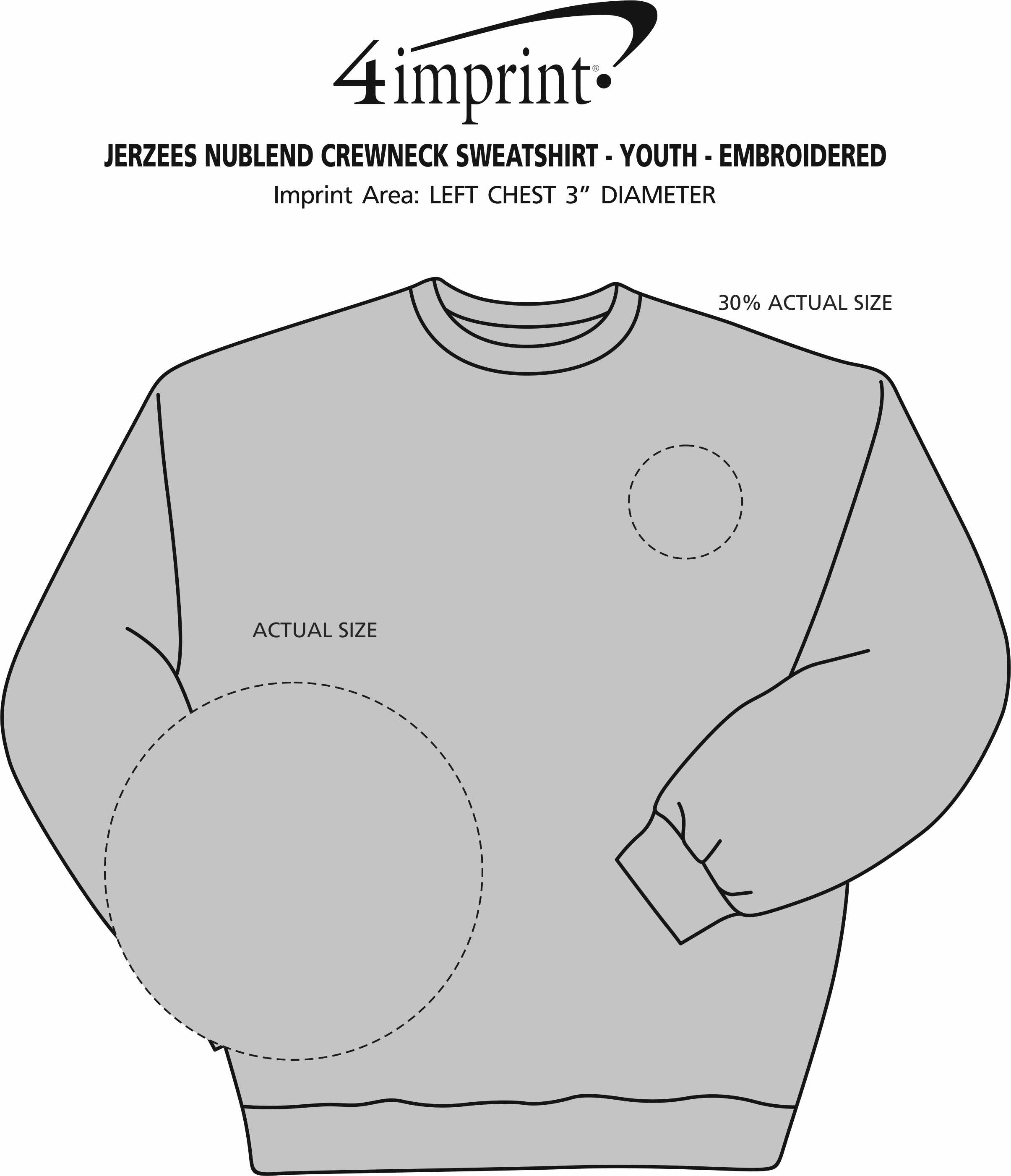 Imprint Area of Jerzees NuBlend Crewneck Sweatshirt - Youth - Embroidered