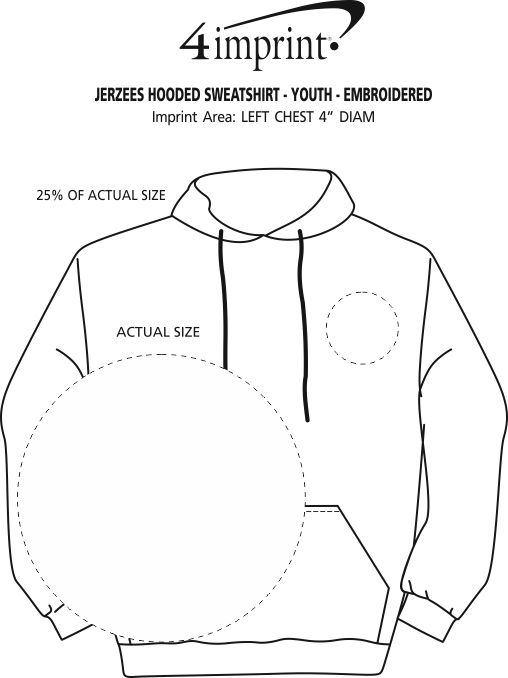 Imprint Area of Jerzees Nublend Hooded Sweatshirt - Youth - Embroidered