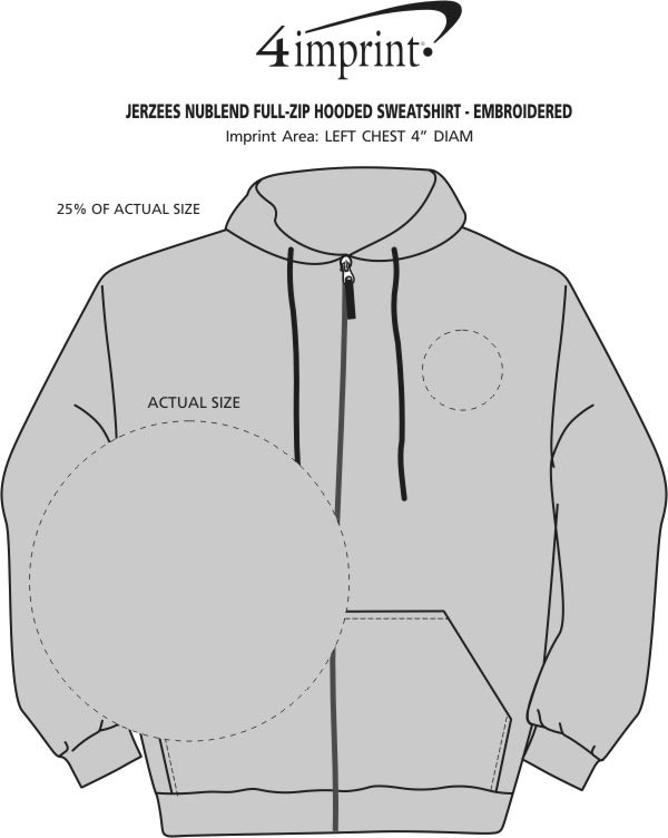 Imprint Area of Jerzees NuBlend Full-Zip Hooded Sweatshirt - Embroidered