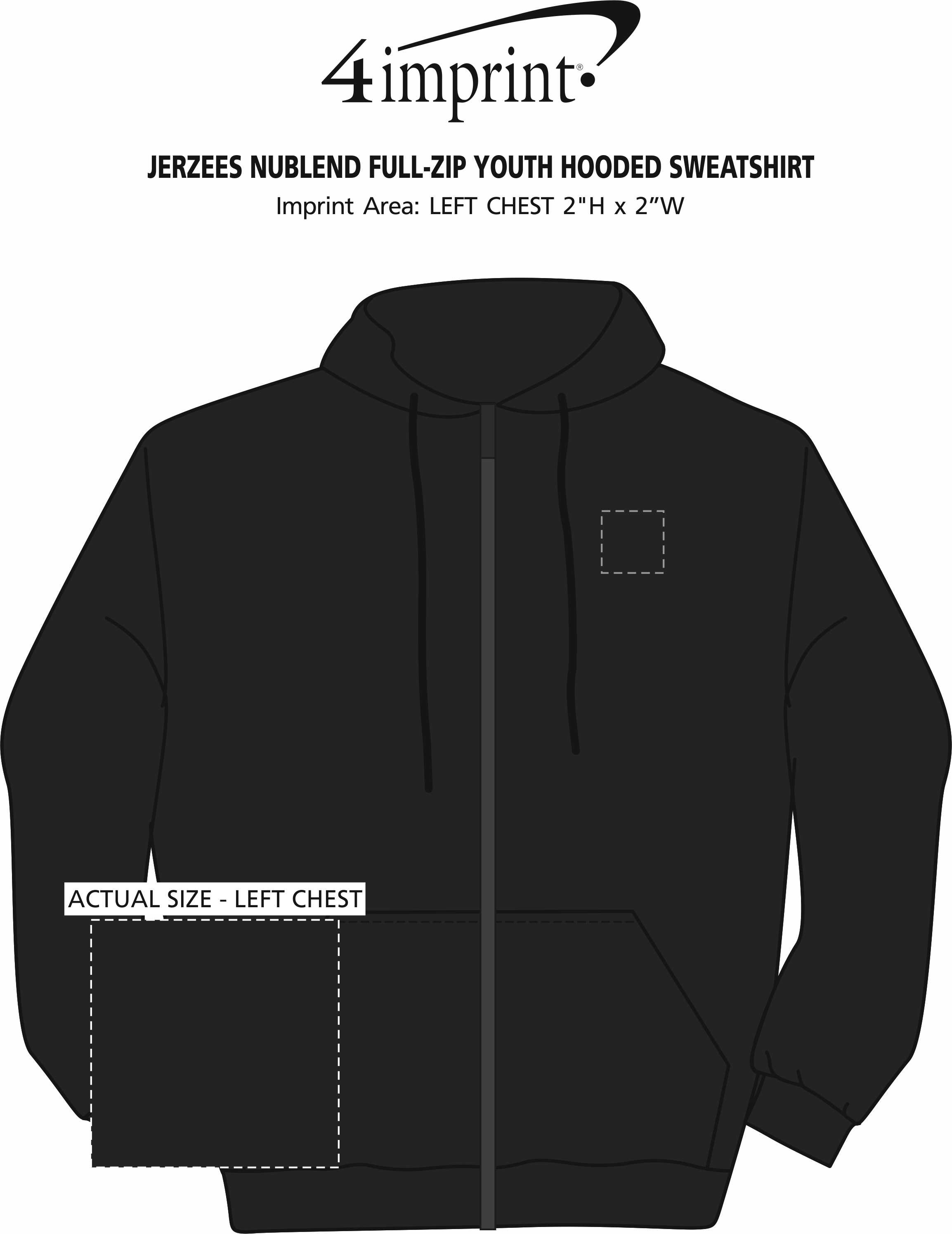 Imprint Area of Jerzees NuBlend Full-Zip Hooded Sweatshirt - Youth - Screen