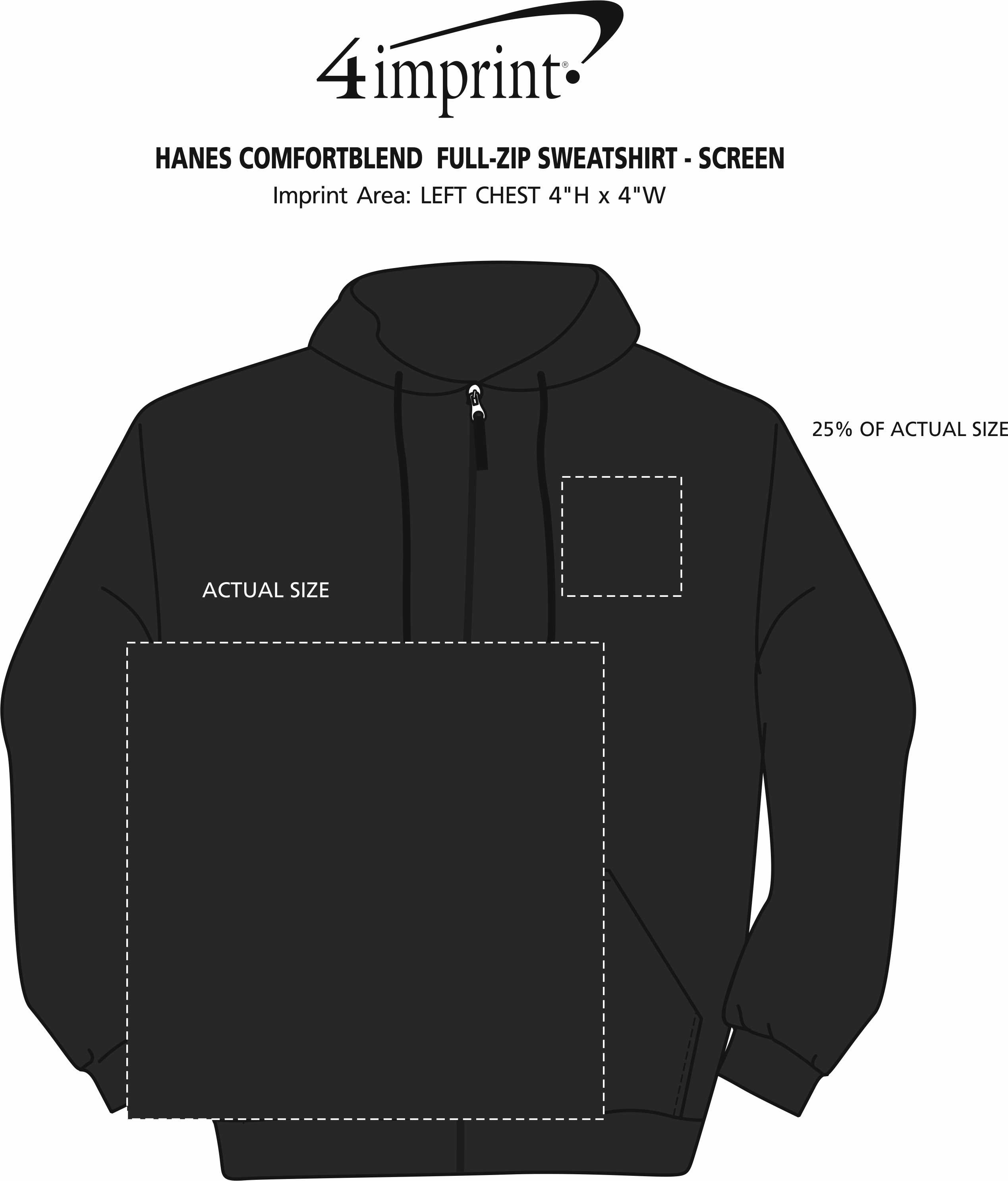 Imprint Area of Hanes ComfortBlend Full-Zip Sweatshirt - Screen