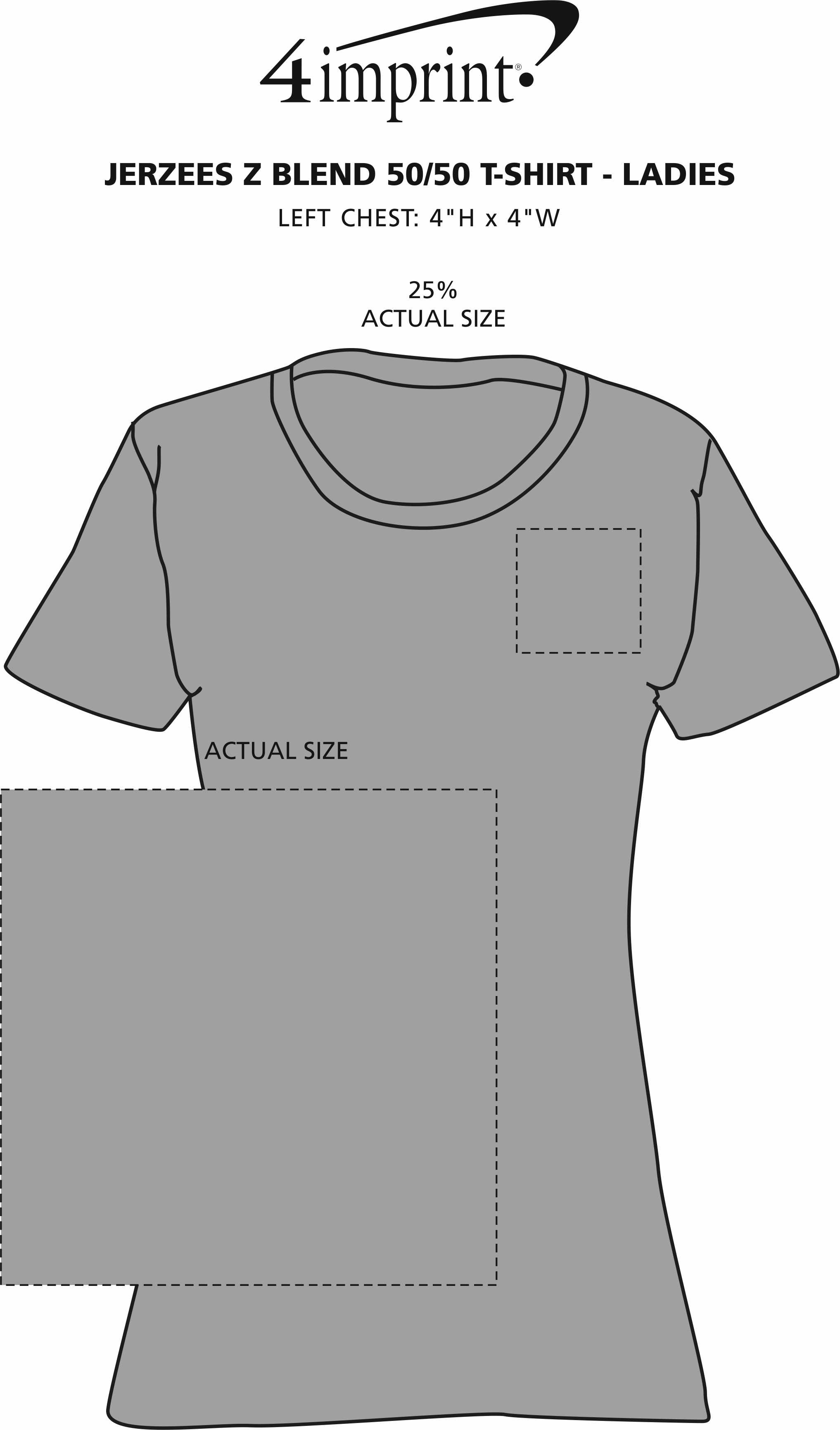 Imprint Area of Jerzees Dri-Power 50/50 T-Shirt - Ladies' - Colors - Screen