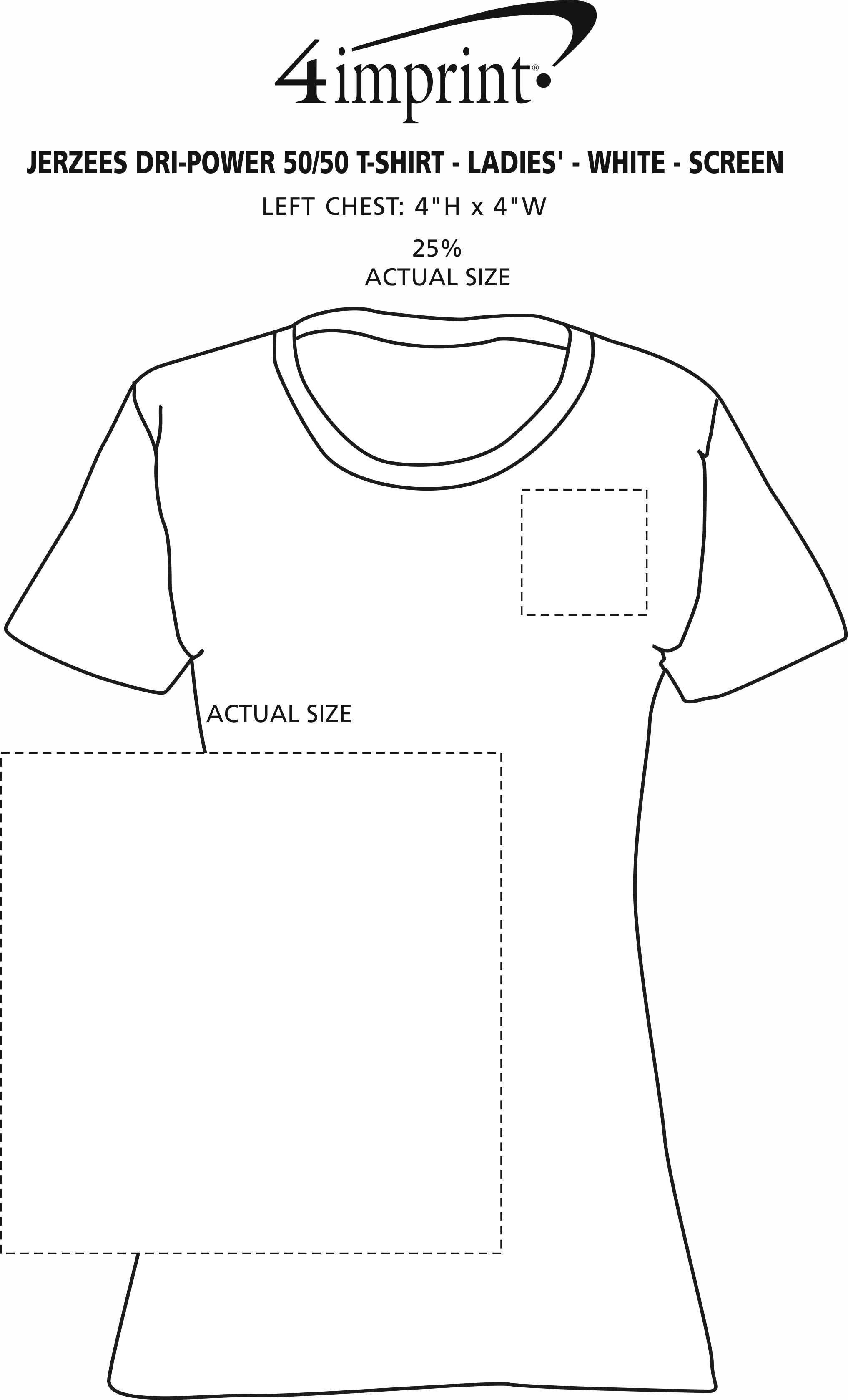 Imprint Area of Jerzees Dri-Power 50/50 T-Shirt - Ladies' - White - Screen