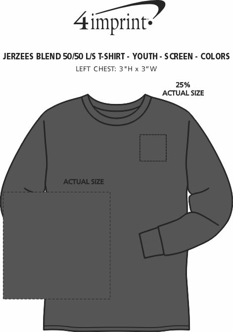 Imprint Area of Jerzees Dri-Power 50/50 LS T-Shirt - Youth - Colors - Screen