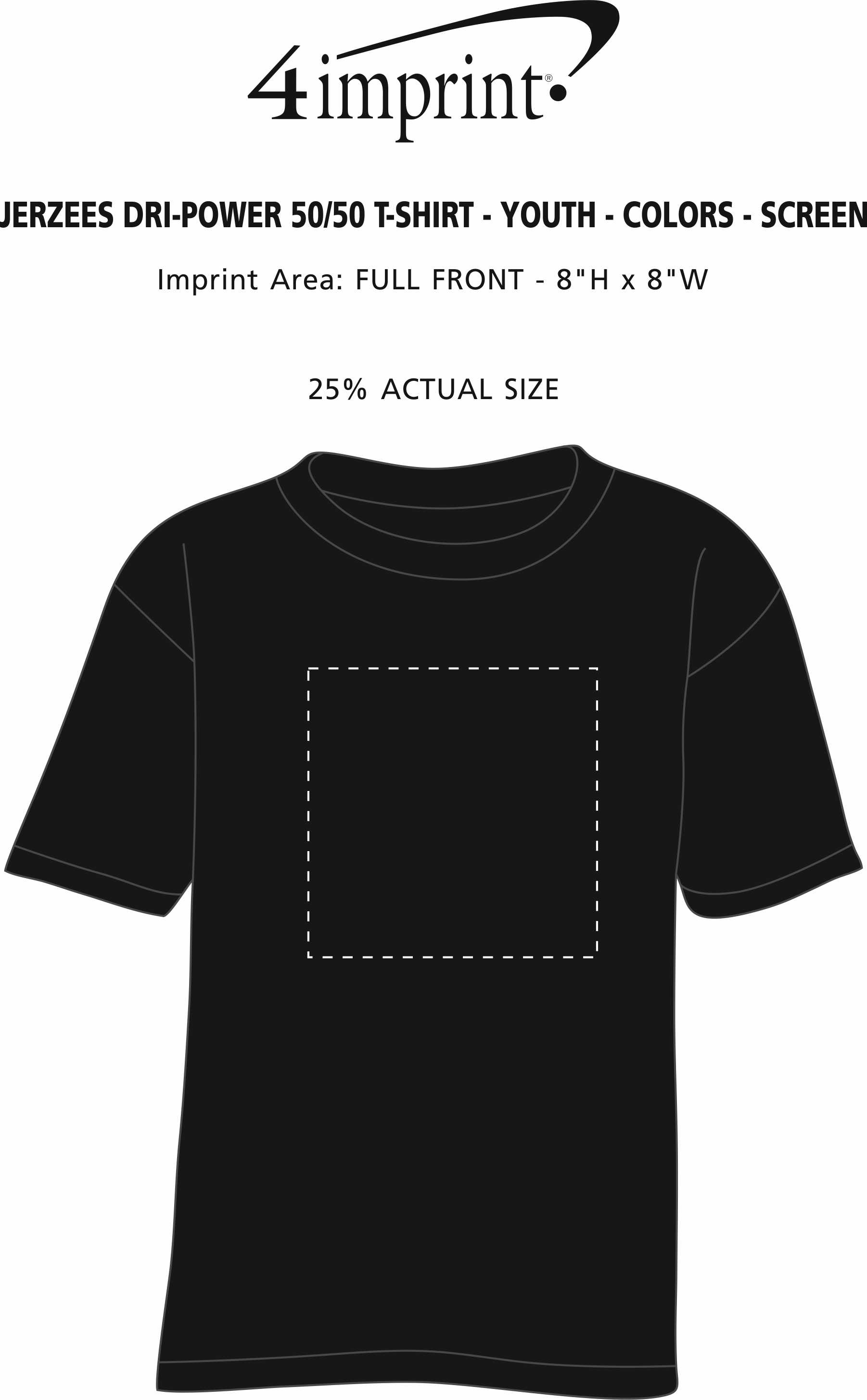 Imprint Area of Jerzees Dri-Power 50/50 T-Shirt - Youth - Colors - Screen