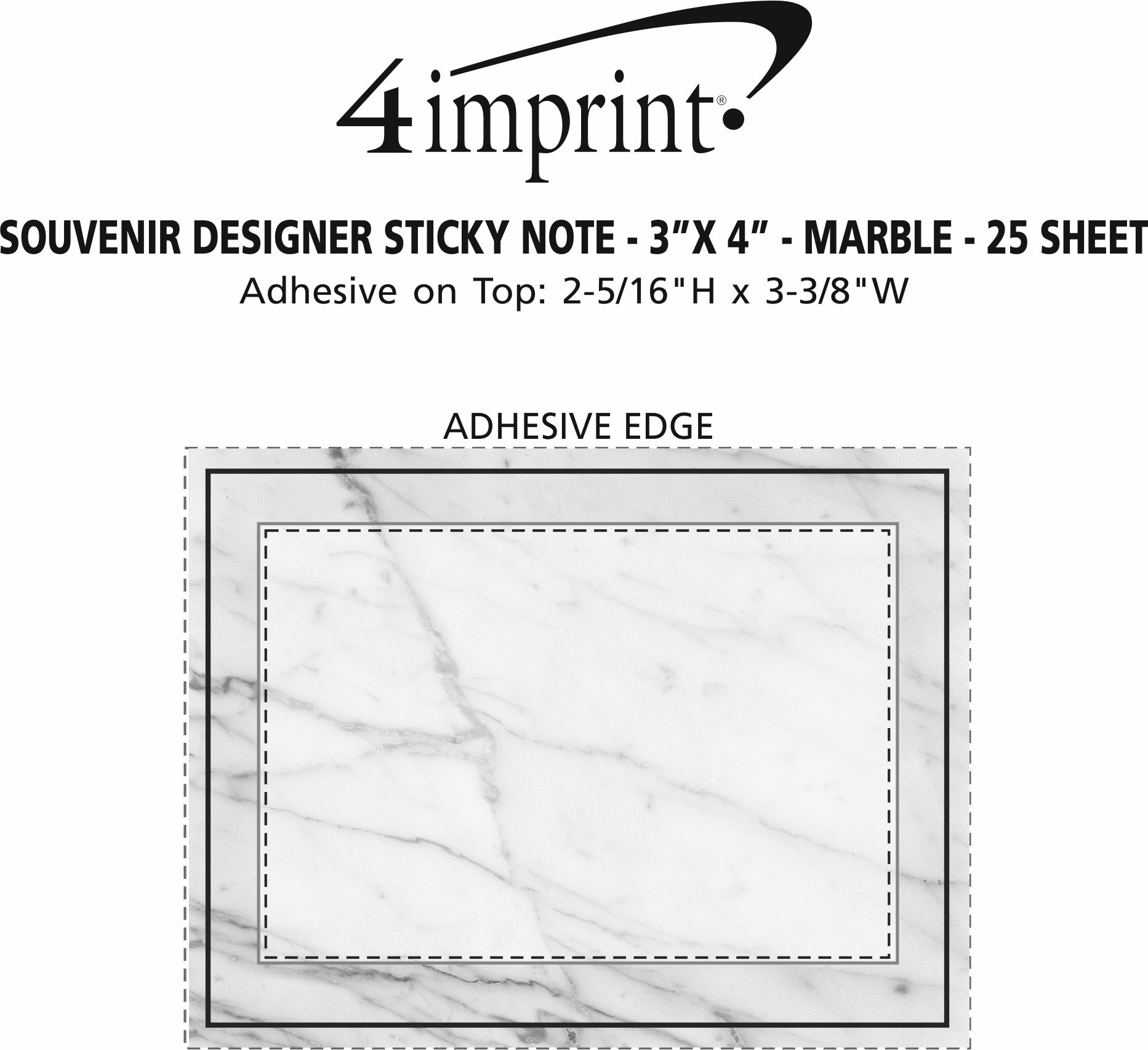 Imprint Area of Souvenir Designer Sticky Note - 3" x 4" - Marble - 25 Sheet